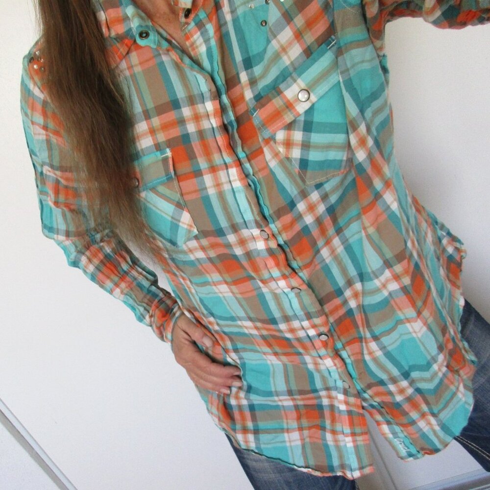 CRUEL GIRL Top Size XXL Snap Button Down Plaid Shirt